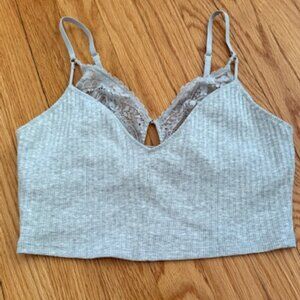 Aerie Ribbed Lace Bra Top, soft gray, M,  NWOT